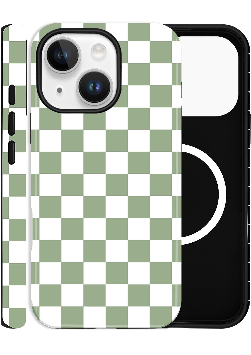 Coque iPhone 14 damier vert clair compatible MagSafe - 7