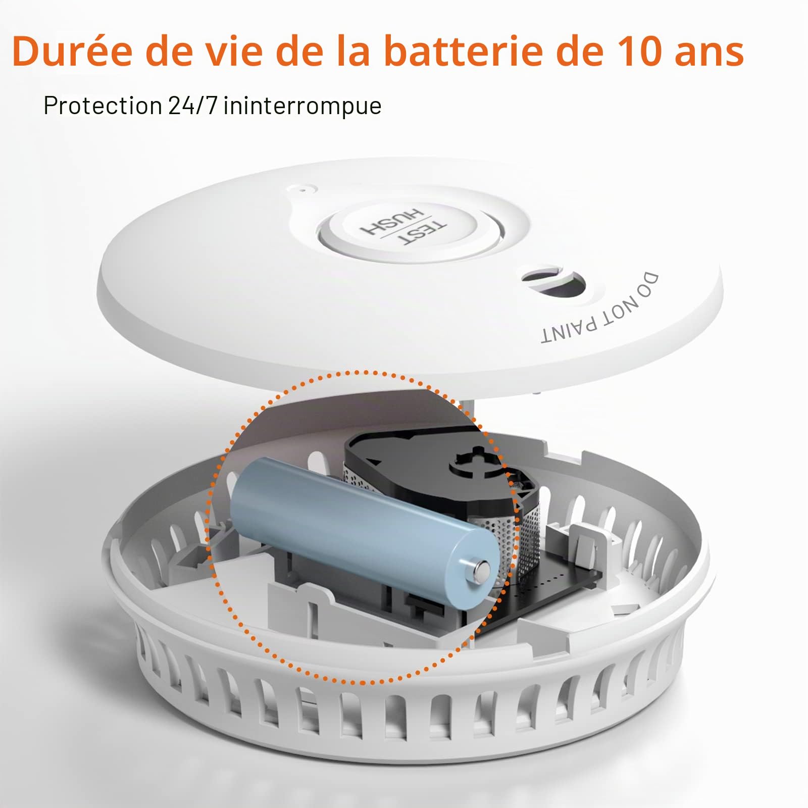 Détecteur de fumée avec Pile 10 Ans | Détecteur Incendie avec Fonction Silence et autotest Capteur photoélectrique, certifié Q DIN EN14604,4 pièces