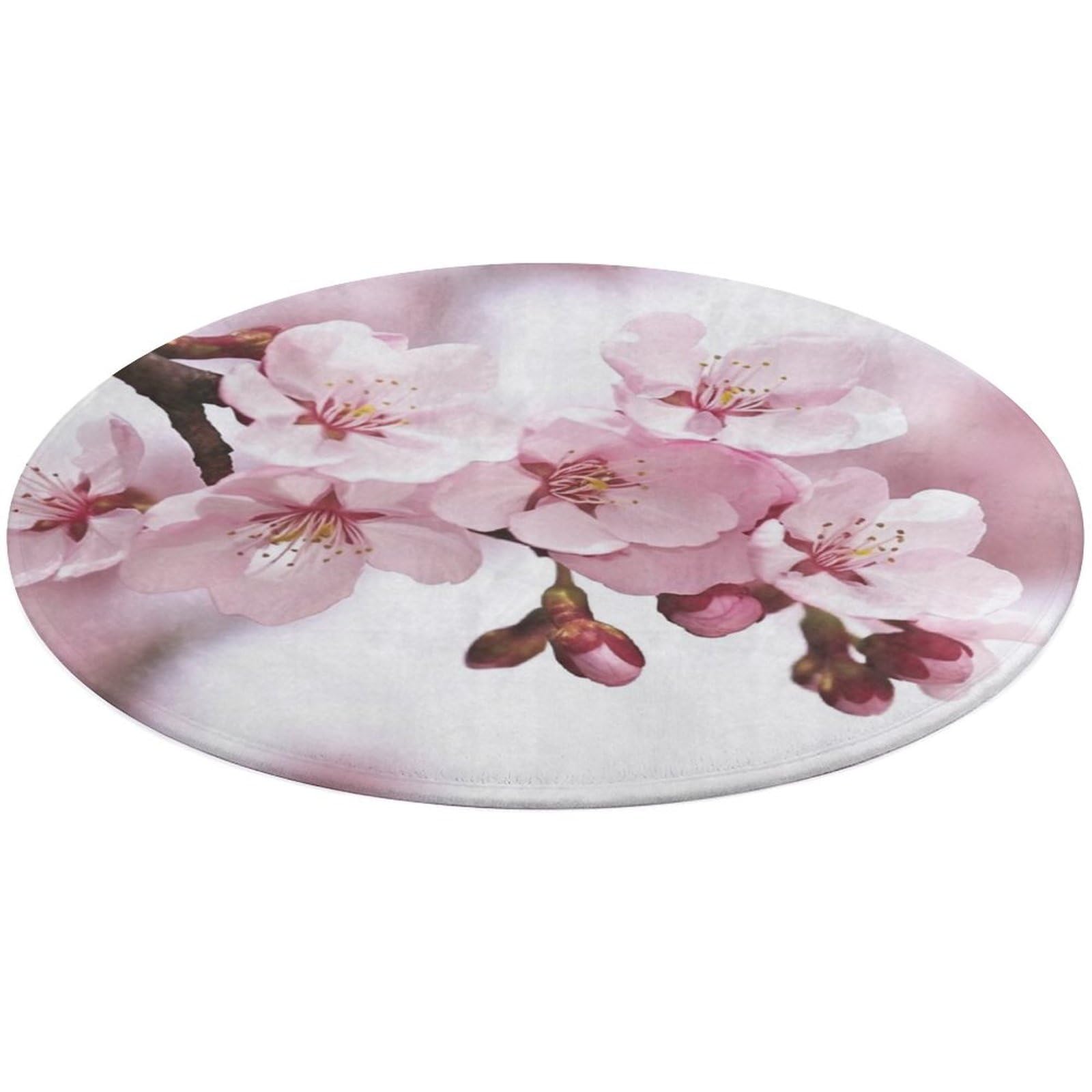 Tapis de sol rond en velours motif cerisier 90 cm doux