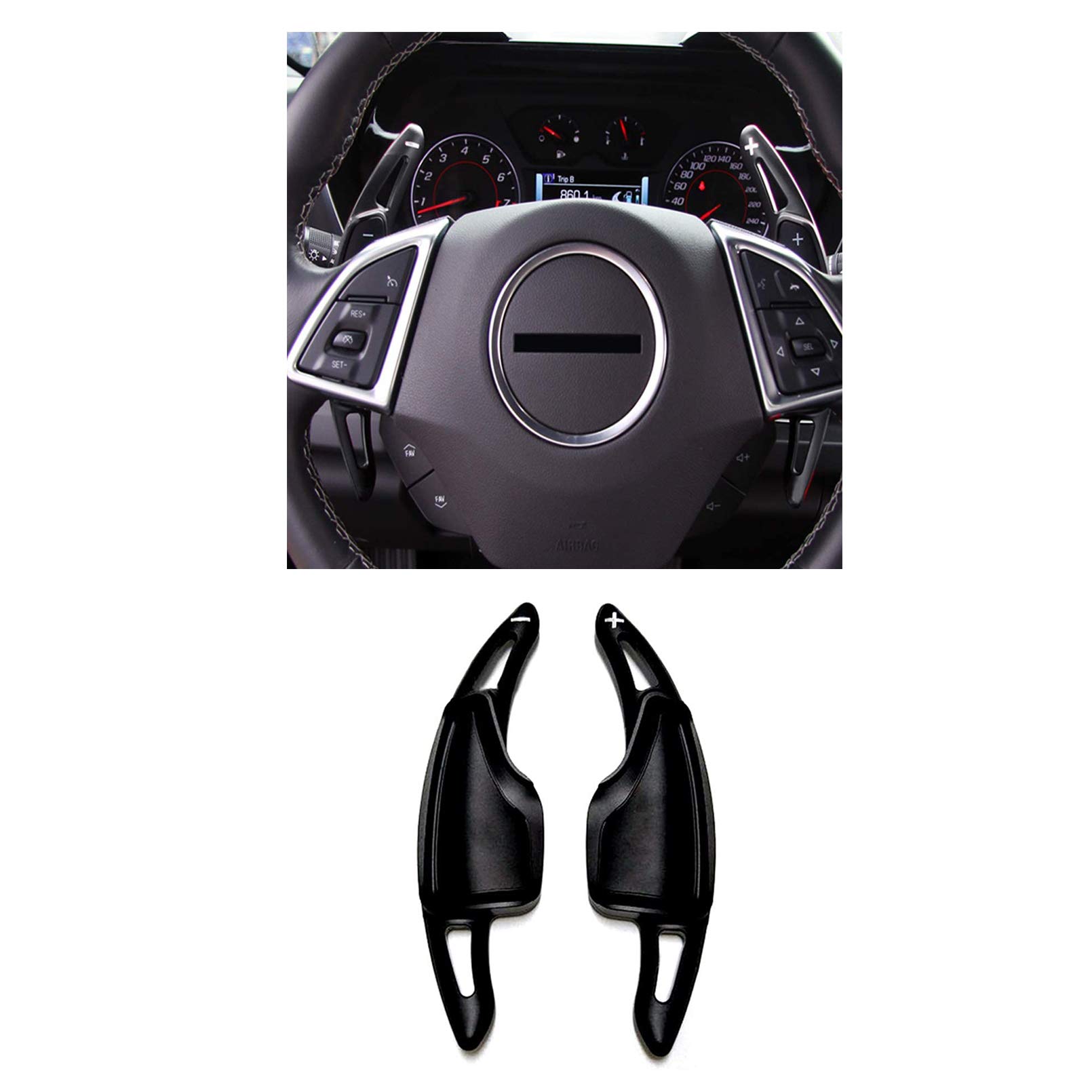 ITrims for Chevy Chevrolet Camaro 2017 2018 2019 Steering Wheel Paddle Shifters DSG Extensions 2PCS Auto Car Interior Accessories Aluminum Alloy (Black)
