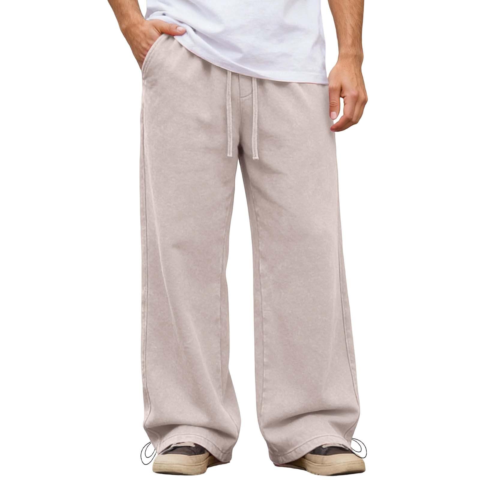 Generisch Pantaloni da jogging da uomo, lunghi e larghi, a gamba larga, a vita alta, per il tempo libero, con tasche, elasticizzati, tinta unita, per la corsa, yoga, per il fitness