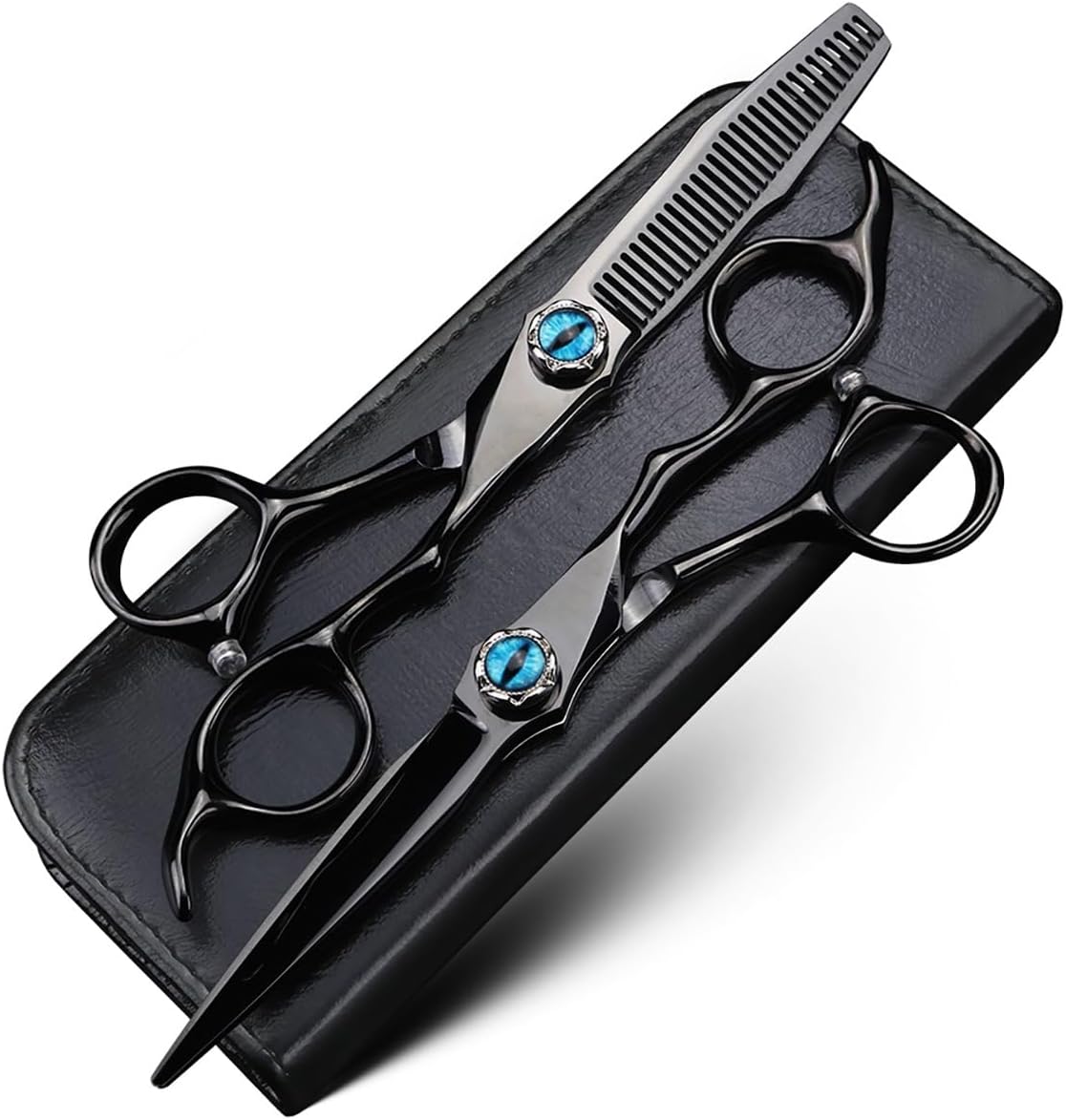 Hair Cutting Shears, 6 Inch Black Devil's Eye Screw Hair Cutting Scissors And Thinning Shears Japanese 440C Steel Shear Set