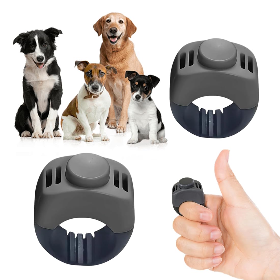 2 Clickers pour Chien avec Anneau de Doigt - Accessoire Pratique pour l'Éducation des Chiens, Chats et Chevaux (19mm/21mm) (Gris)