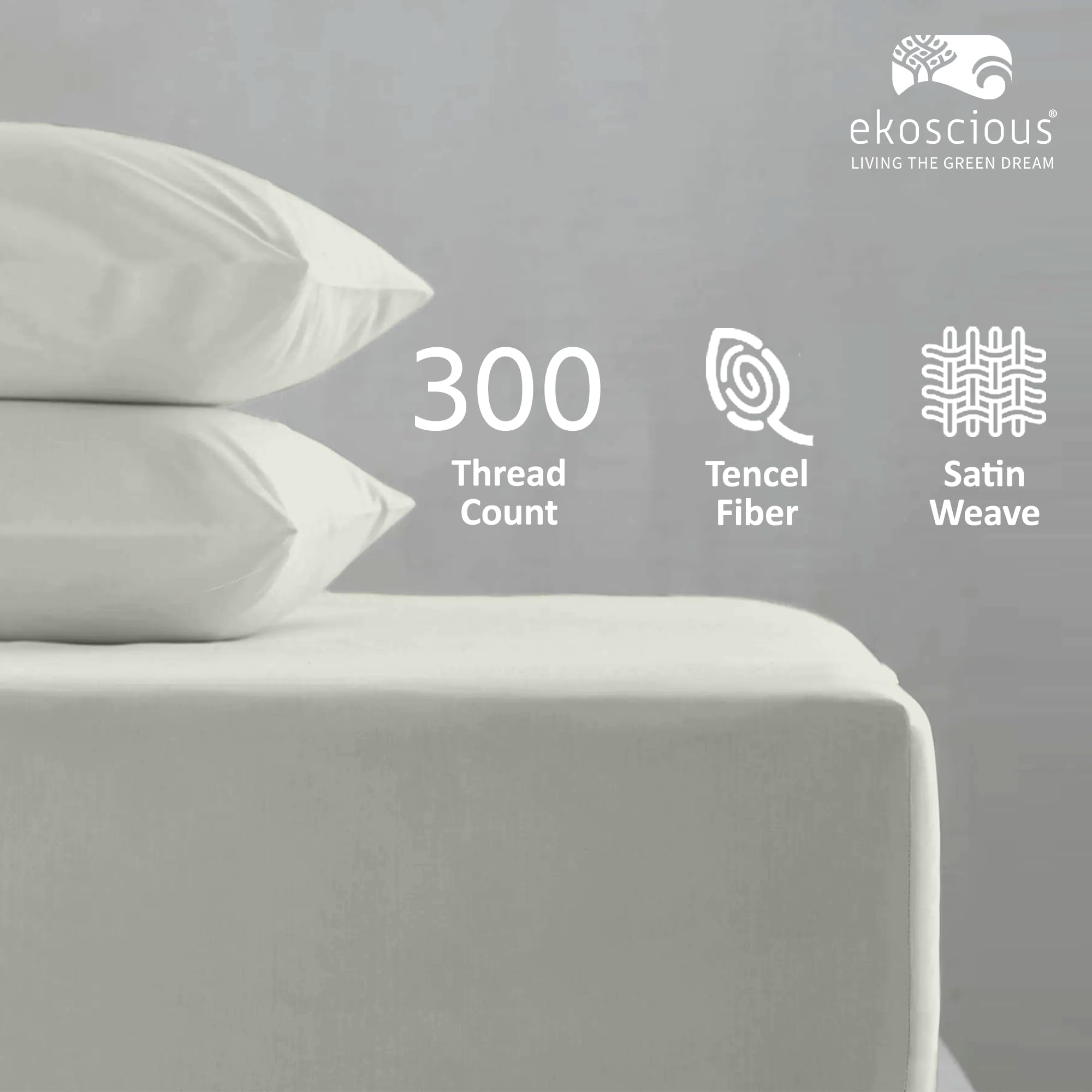 EKOSCIOUS 100% Tencel Lyocell Eucalyptus Sateen Soft Solid, Super King Size, 40cm Deep Pocket Fitted Bed Sheet, Pastel Green - Breathable, Cool & Softer - Image 3