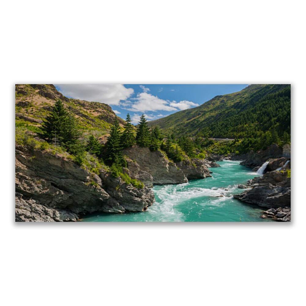 Impression sur toile 120x60cm de paysage de montagnes et rivière pour déco murale
