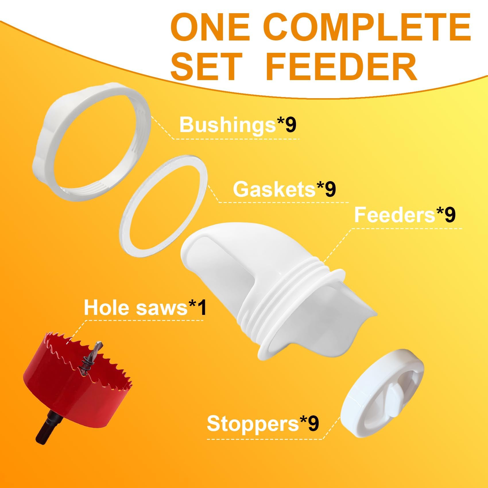 Comedero de gallinas 9 puertos Bebedero de pollo automático alimentador para aves de corral gravedad Kit para cubos de barril
