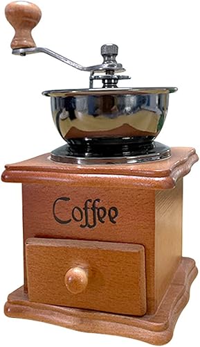 Topyond Molinillo de café manual portátil con manivela con movimiento de cerámica para el hogar, molinillo de mano de madera retro italiano para