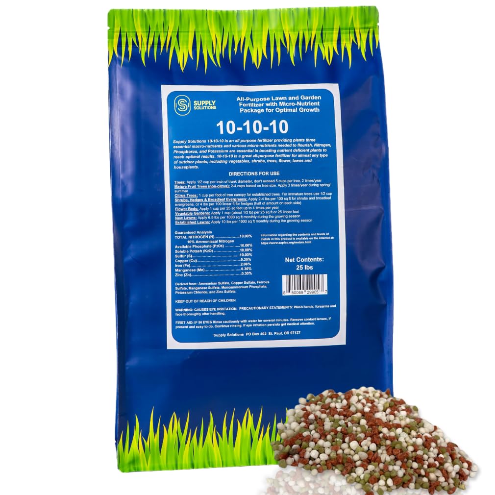 10-10-10 Complete Lawn & Garden Granular Fertilizer with Micronutrients – Balanced NPK Plant Food for Soil Health, Blooms & Roots – Safe for Vegetables, Fruits, Lawns (25 Pounds)