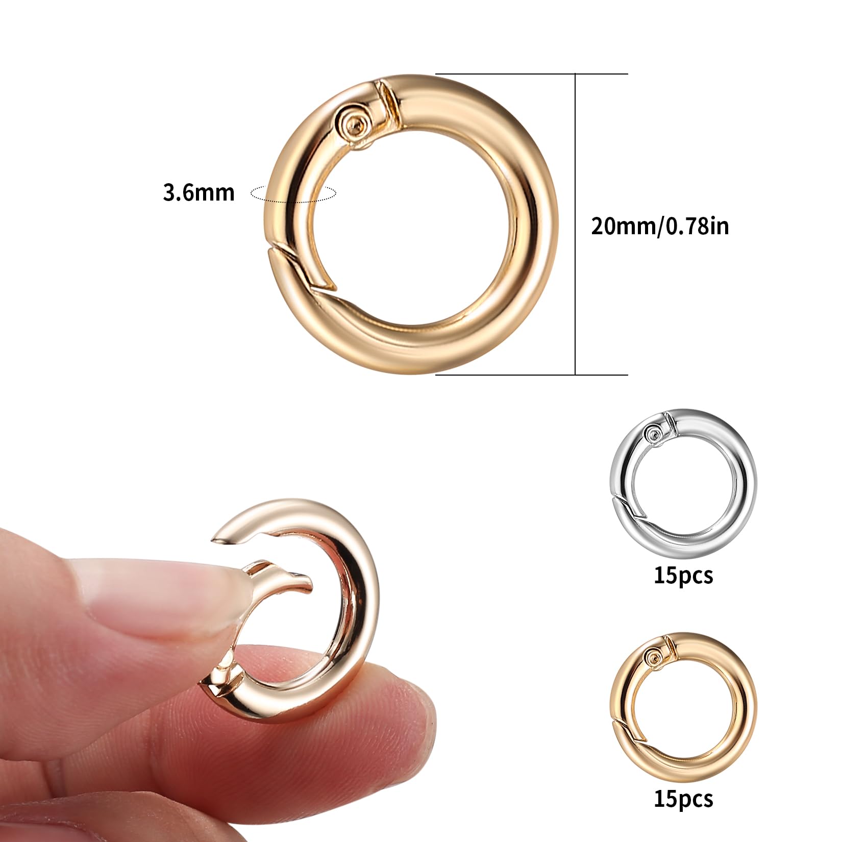 30 Pz Scatto Molla Rotonda, Moschettoni per Borse a Innesco Gancio, Accessori Anelli per Borse Uncinetto, Anello Portachiavi a Molla con Fibbia per Zaini Bagagli Cinghie Artigianato, Oro/Argent