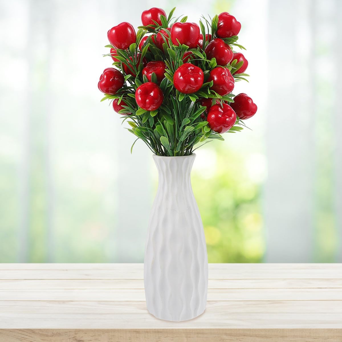 4pcs Artificial Fruit Branch Bunch Plastic Stems Realistic Faux Green Plant for Home Décor Vase Arrangement Table Decoration
