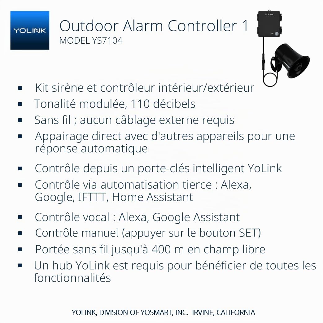 YoLink Kit sirène de sécurité extérieure et contrôleur d'alarme Intelligente – Fort 110 DB, sans Fil, alimenté par Batterie, portée de 1/4 km, Application Android-iOS, Alexa, Google, IFTTT, Assistant