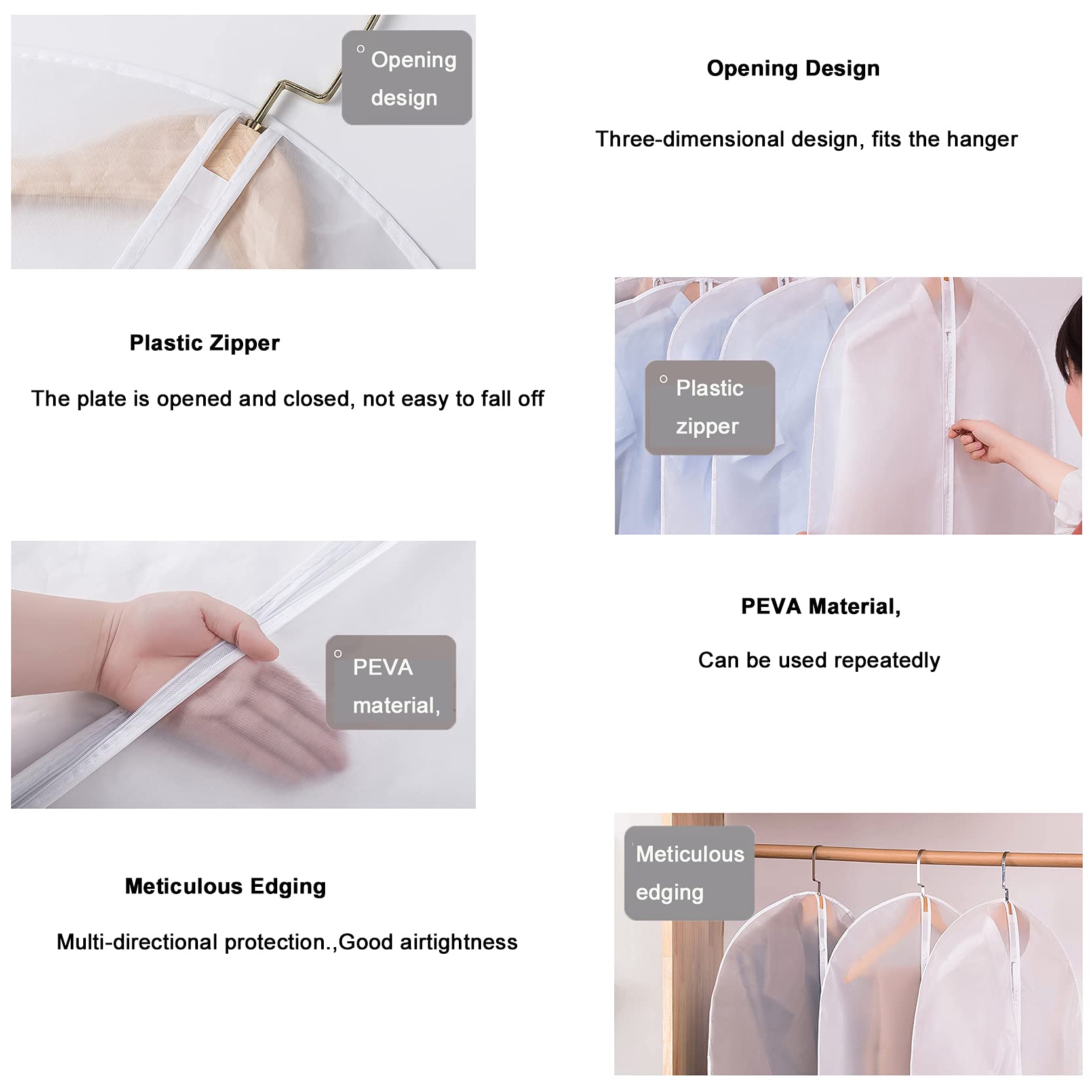 Fundas Protectoras Para Ropa Bolsas 12 Piezas,Fundas Para Ropa Colgantes Funda Pte Al Desgaste Y Lavable A Prueba De Polvo,Fundas Protectoras Para Ropa Translúcidas Con Cremallera,A-60x100cm