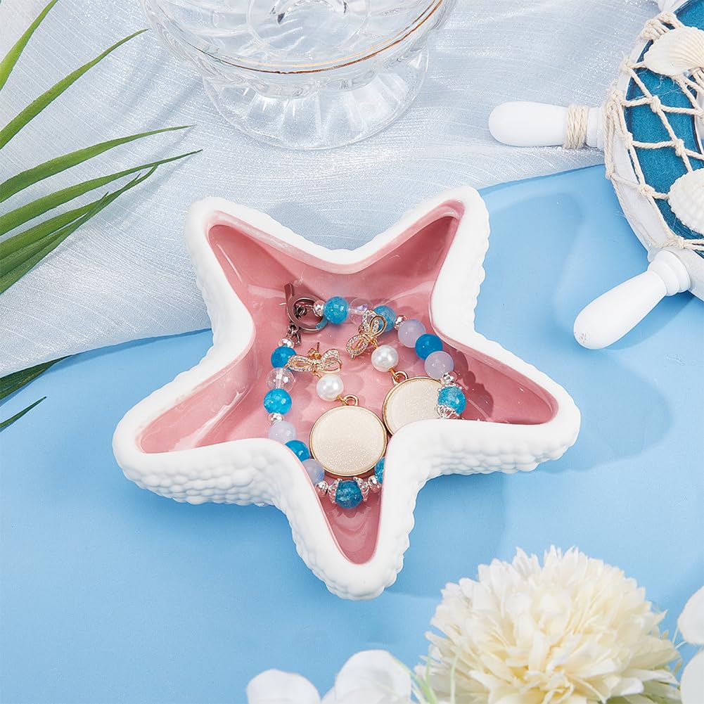 SUNNYCLUE Portagioielli A Stella Marina In Ceramica Rosa – Vassoio Porta Anelli Orecchini Collane Bracciali