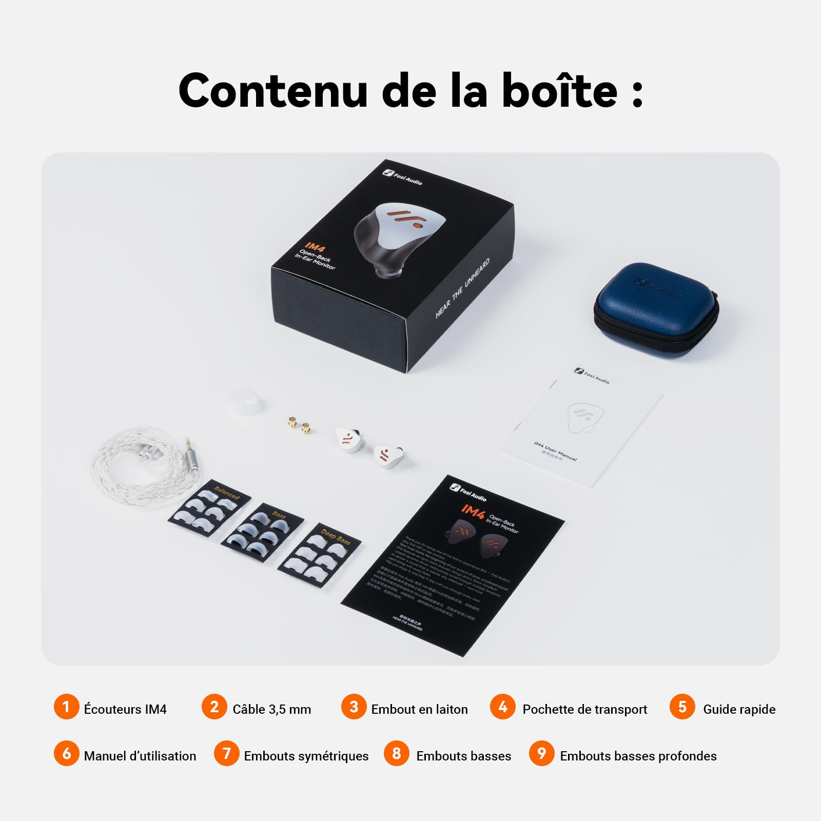 Fosi Audio IM4 Écouteurs Intra-Auriculaires HiFi, Câble Détachable 2 Broches 3,5/4,4 mm Symétrique, Réglage Personnalisé, Écouteurs IEM pour Confort Ergonomique pour Studio/Musique (Argenté)