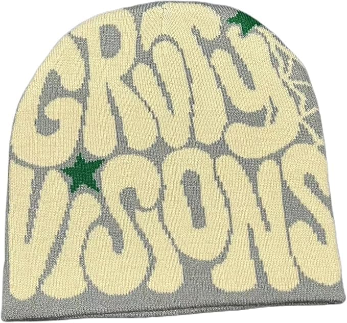 Image of Printed Beanie Hat, Beanies Y2K Winter Hats Streetwear Skull Cap Double-Layer Knitted Beanies Warm Knit Beanie, Hip Hop Streetwear Clothing