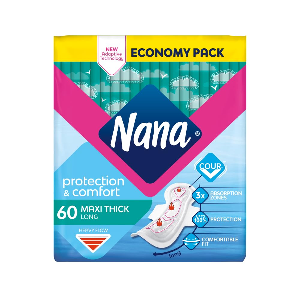 Nana Maxi Thick Long Sanitary Pads, Heavy Flow, Fast Absorption, Maximum protection, Gentle on the skin - 60 Pads