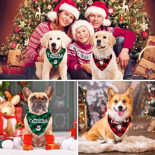 Vivifying Halstuch Hund, 2Pcs Einstellbare Dreieck Hundehalstuch Muster mit Weihnachtsschneemännern und Alten Männern, Hundekostüm Weihnachten für kleine mittlere große Hunde