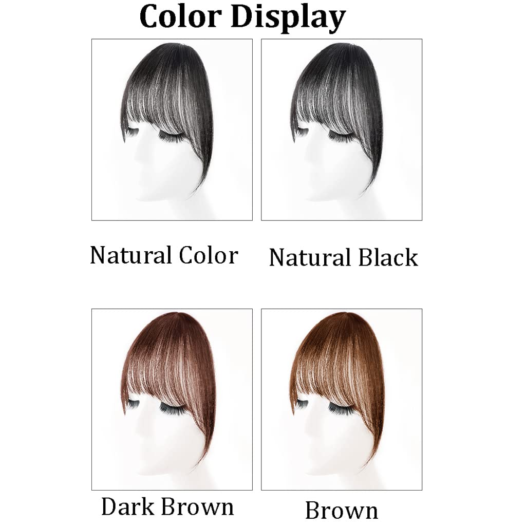 Clip-On-Pony-Haarverlängerungen, Pony, Clip-In-Haarverlängerungen, Echthaar für Frauen, Flacher, ordentlicher Pony mit Schläfenpony,Brown