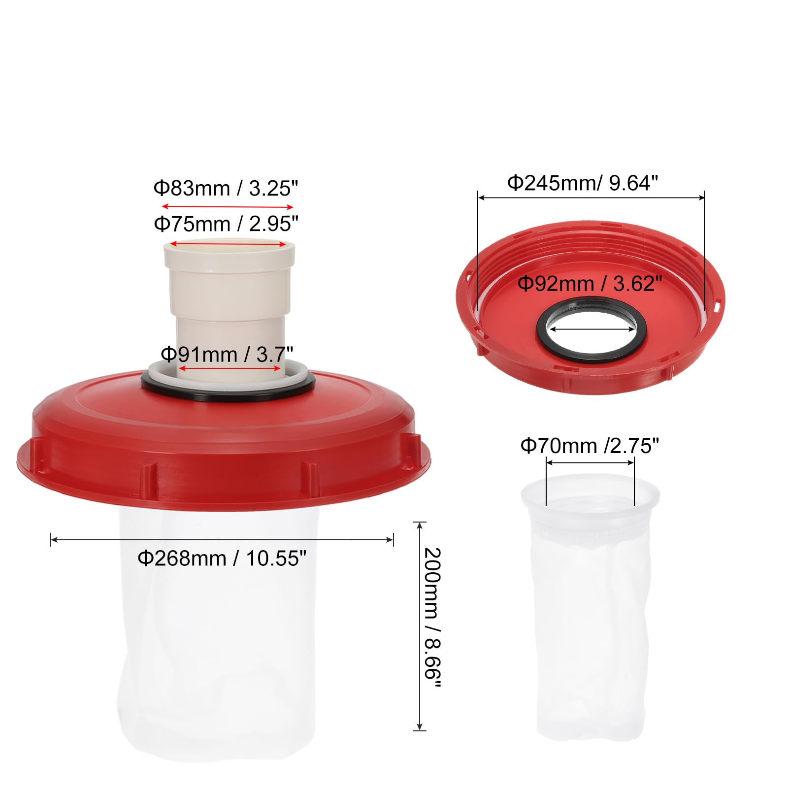 QUARKZMAN 245mm Tapa de Filtro de IBC, Adaptador de Manguera Recta de Tote de Plástico IBC de 1000L para Contenedor de Tanque de Agua de Lluvia para Tanques de Agua de 275gal, Rojo/Blanco