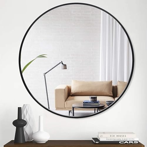 Miniatura 2 de PexFix Espejo circular – Marco de aleación de aluminio de 36 x 36 pies, moderno, grande, redondo, para tocador de baño, espejo de acento montado en