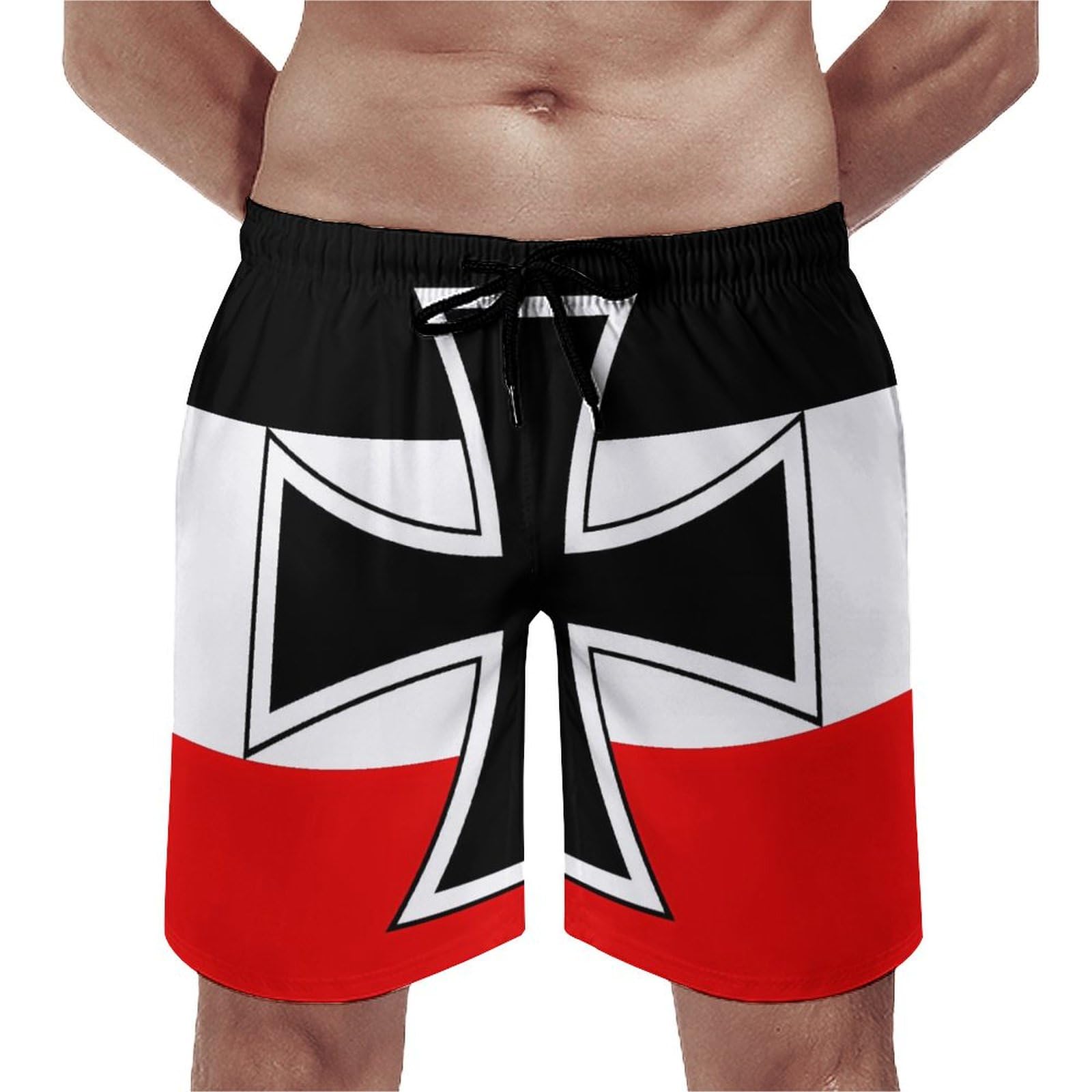 Peiyeety Men's As Pic German Jack Flag Swim Trunks Quick Dry Bathing Suit Beach Shorts With Mesh Lining