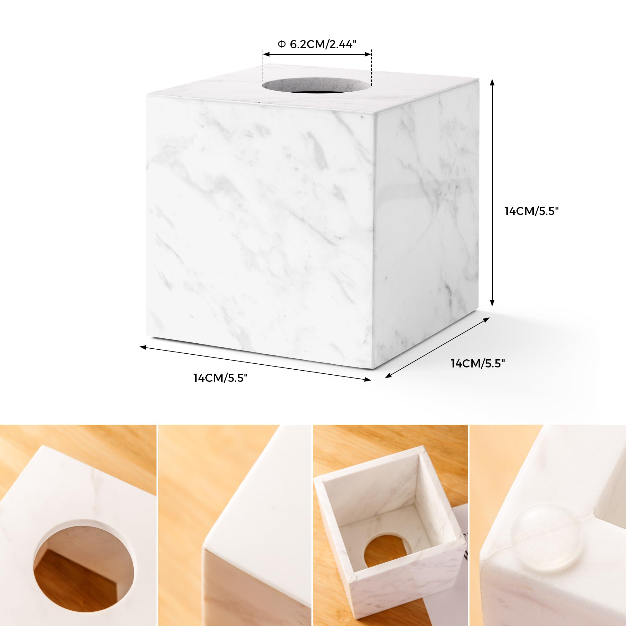 WORHE Marble Tissue Box Holder, Square Cube Tissue Box Cover with Open Bottom - Image 3