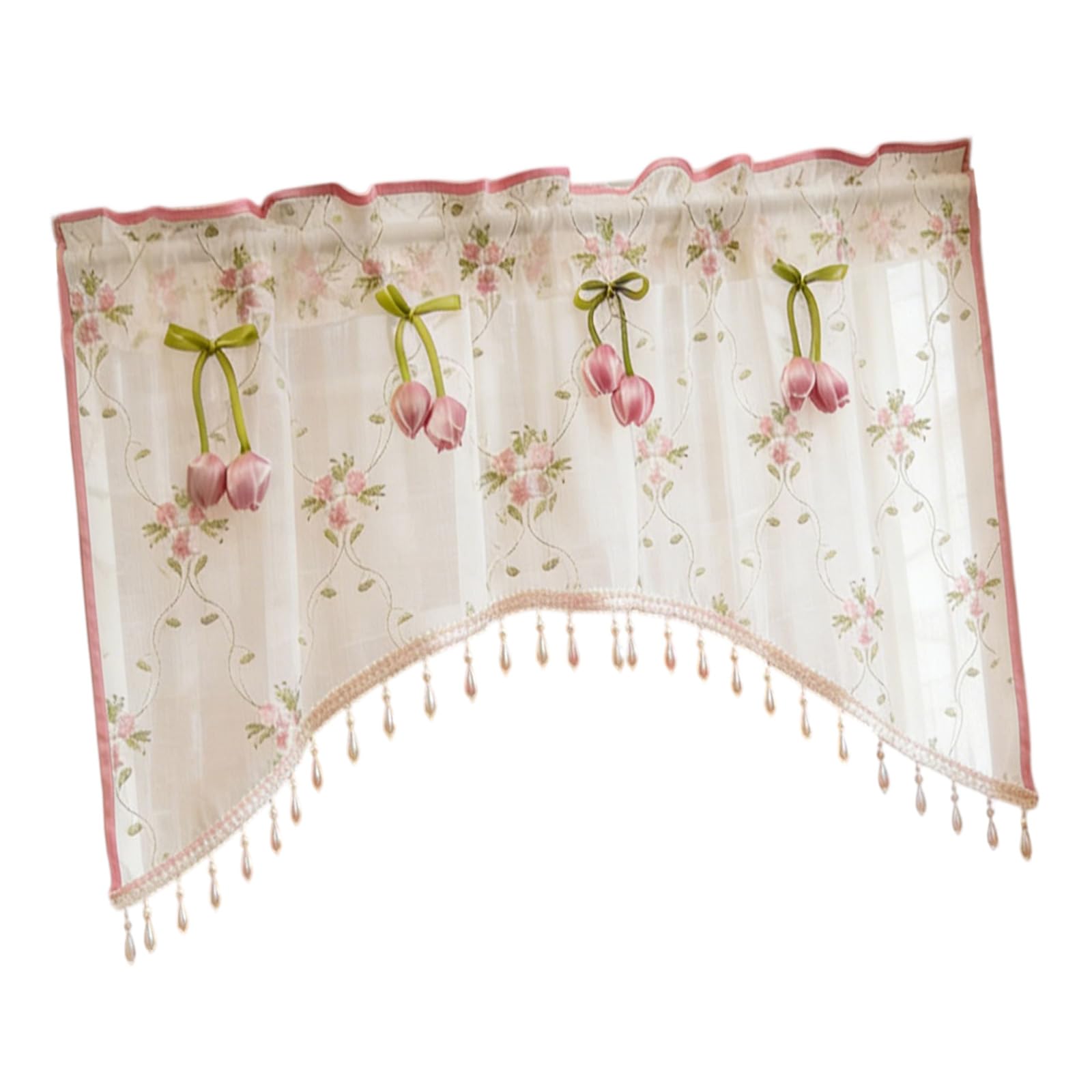 PANGBOER Decorative Beads Door Curtain in Lace Features Elegant Floral Design Privacy Sheer Curtain