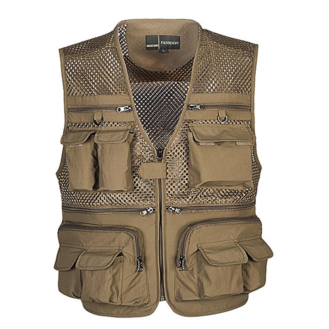 Homme Multi-Poches Gilet de Pêche Gilet de Plein air Veste sans Manches pour Veste de Sport Gilet Journaliste MJ08