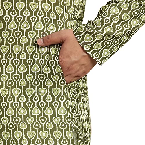 Image of SOJANYA Plus (Since 1958) Men's Cotton Linen Long Kurta | Ethnic Motif Printed for Navratri, Garba & Puja