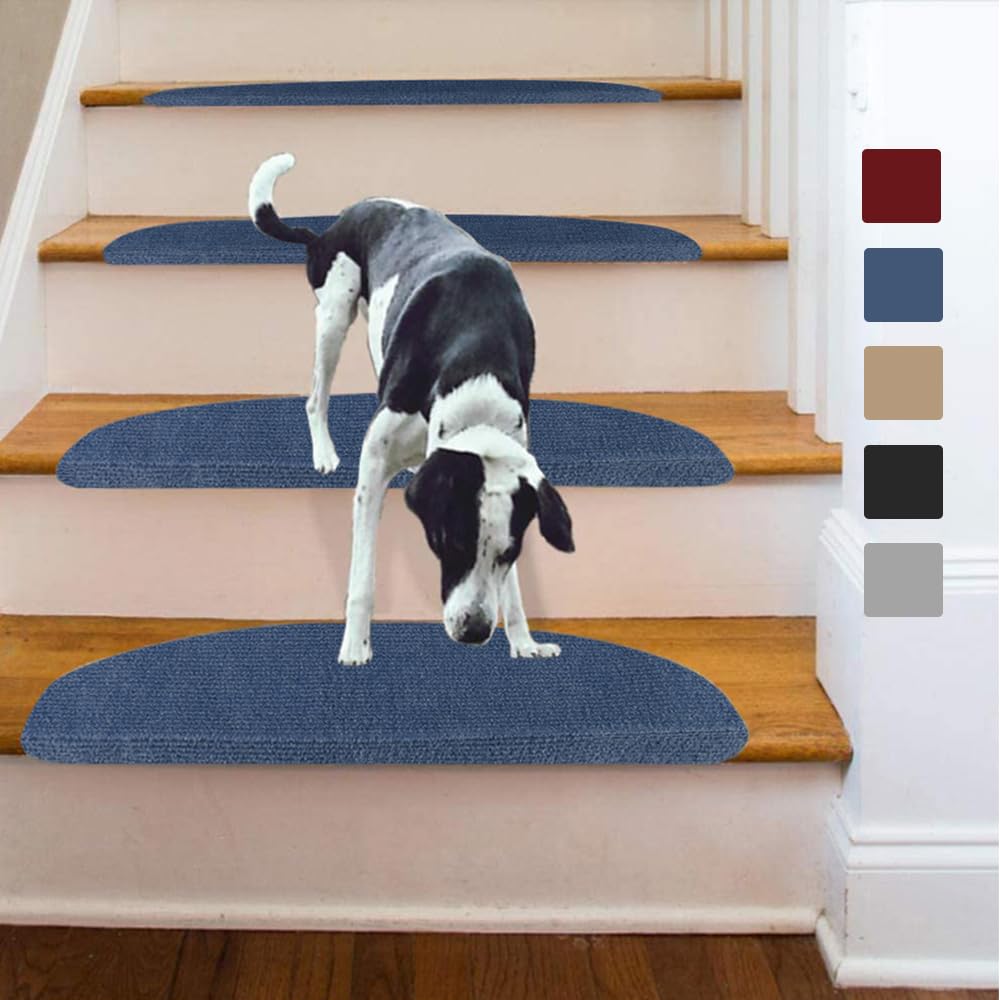Lot de 15 Tapis Escalier Antidérapant pour Intérieurs et Extérieurs,Tapis D'escalier Polyester&Caoutchouc Fond, Couvre Marche Escalier en Moquette pour Enfants,Personnes âgées et Animaux Domestiques