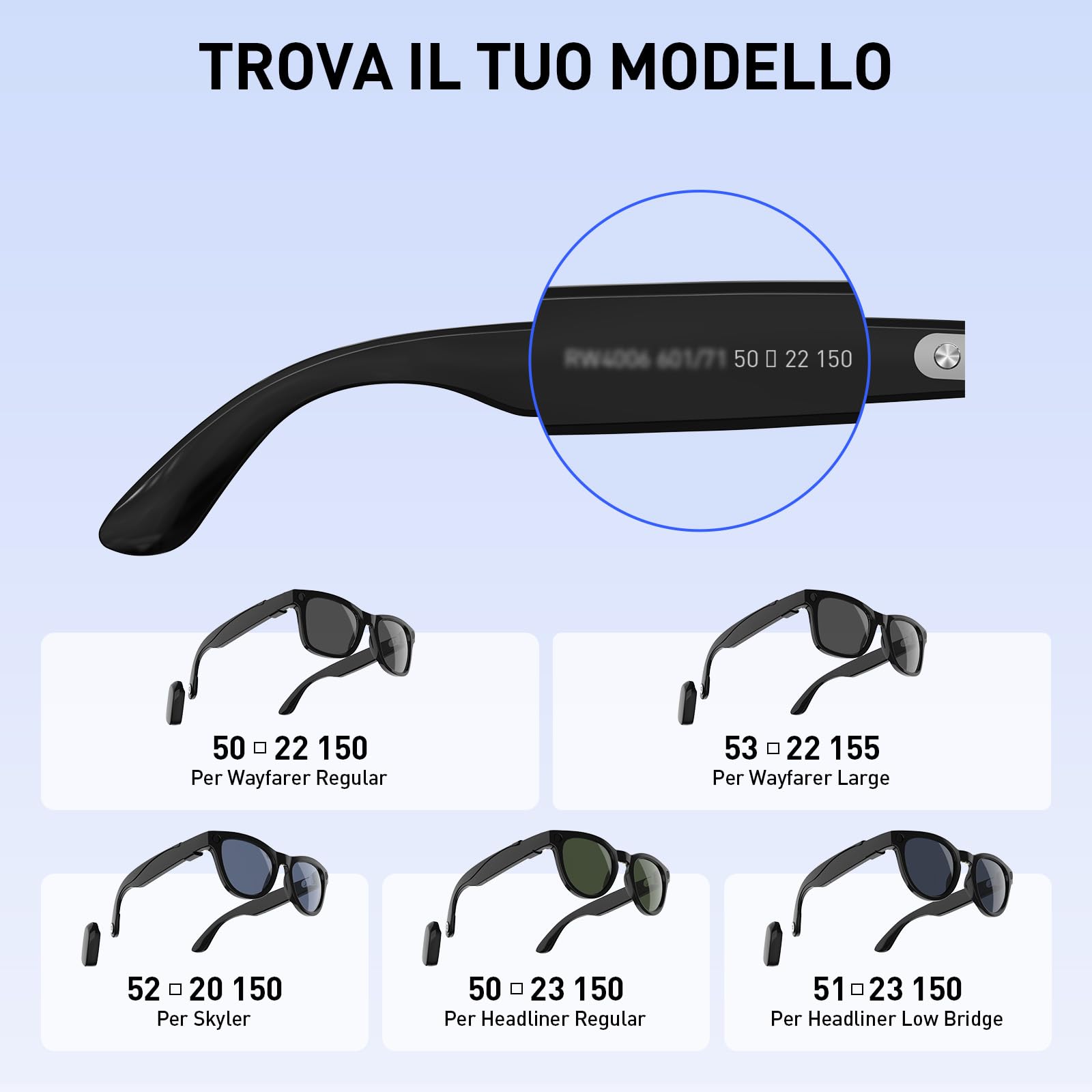 PRISMXR Set di ricarica Carina C1 compatibile con Occhiali Ray-Ban Meta, include cavo di ricarica magnetico & batterie sostituibili (+12h di autonomia) (Per Wayfarer - Regular)