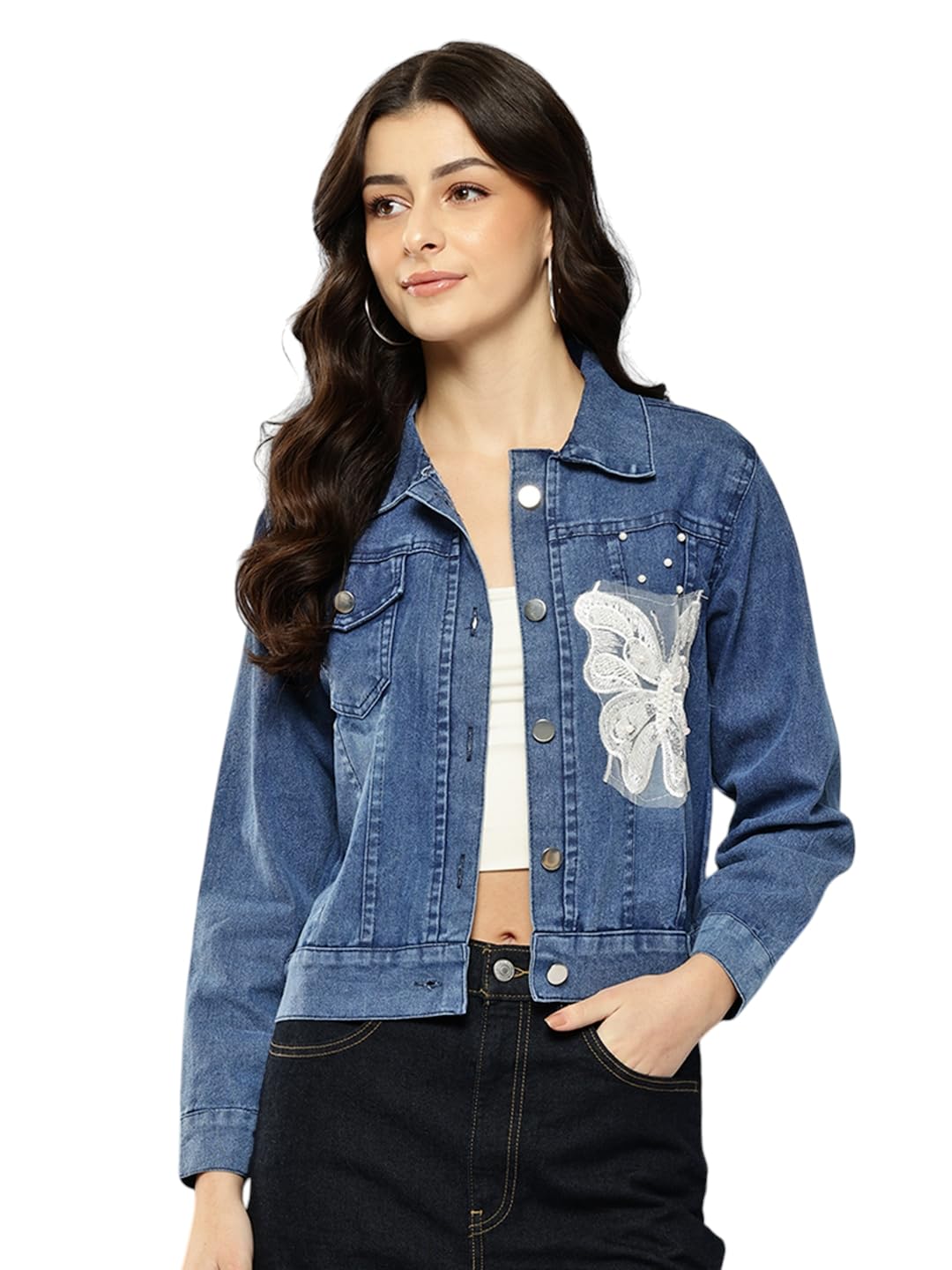 aarika Womens Blue Colour Self Design Denim Jacket-picture-44