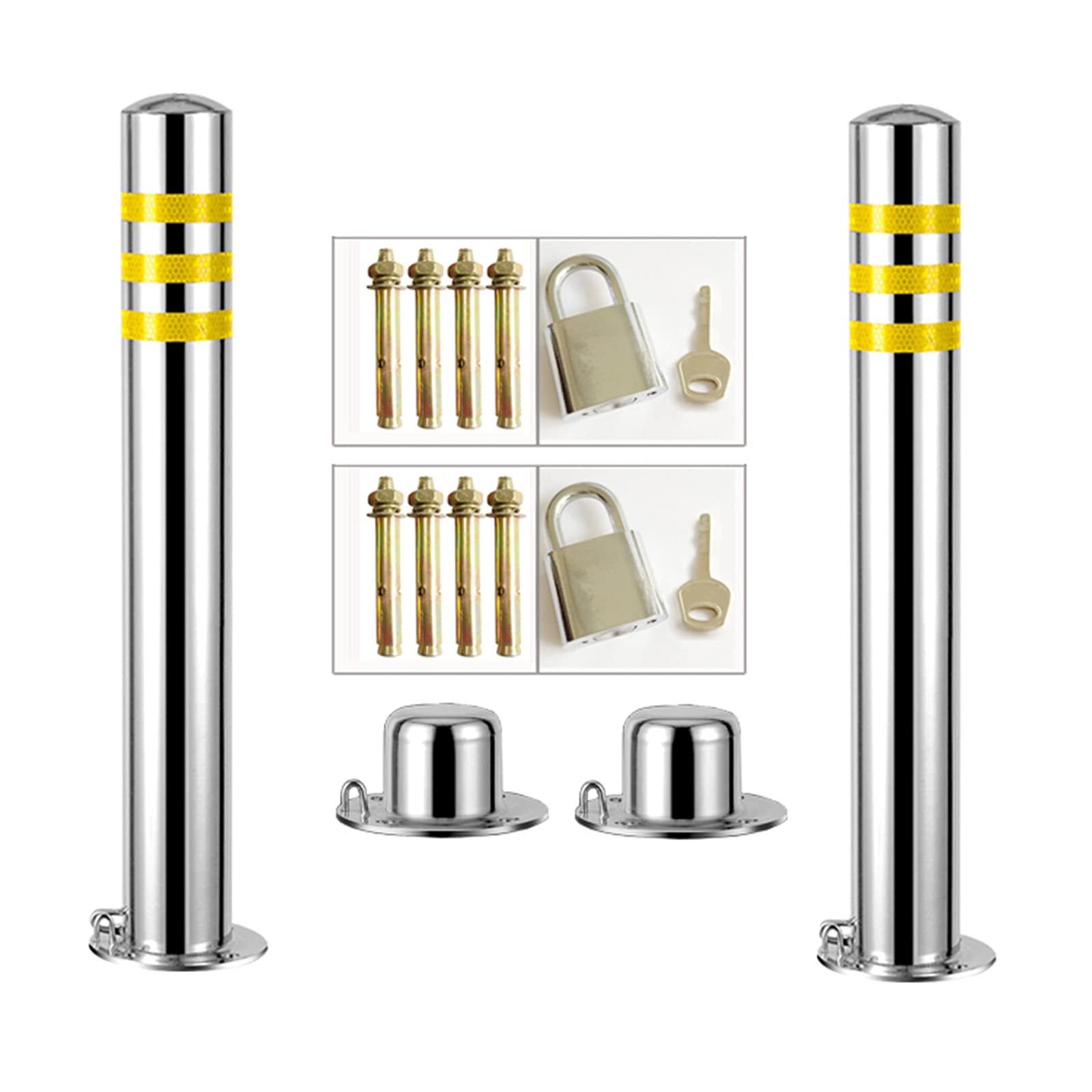 GTHTUHFD Parking Barrier 2 Pack Parking Pile Stainless Steel, Lockable Car Parking Bollard Post Barrier Blocker For Safe Lane Driveway Parking,76×750mm