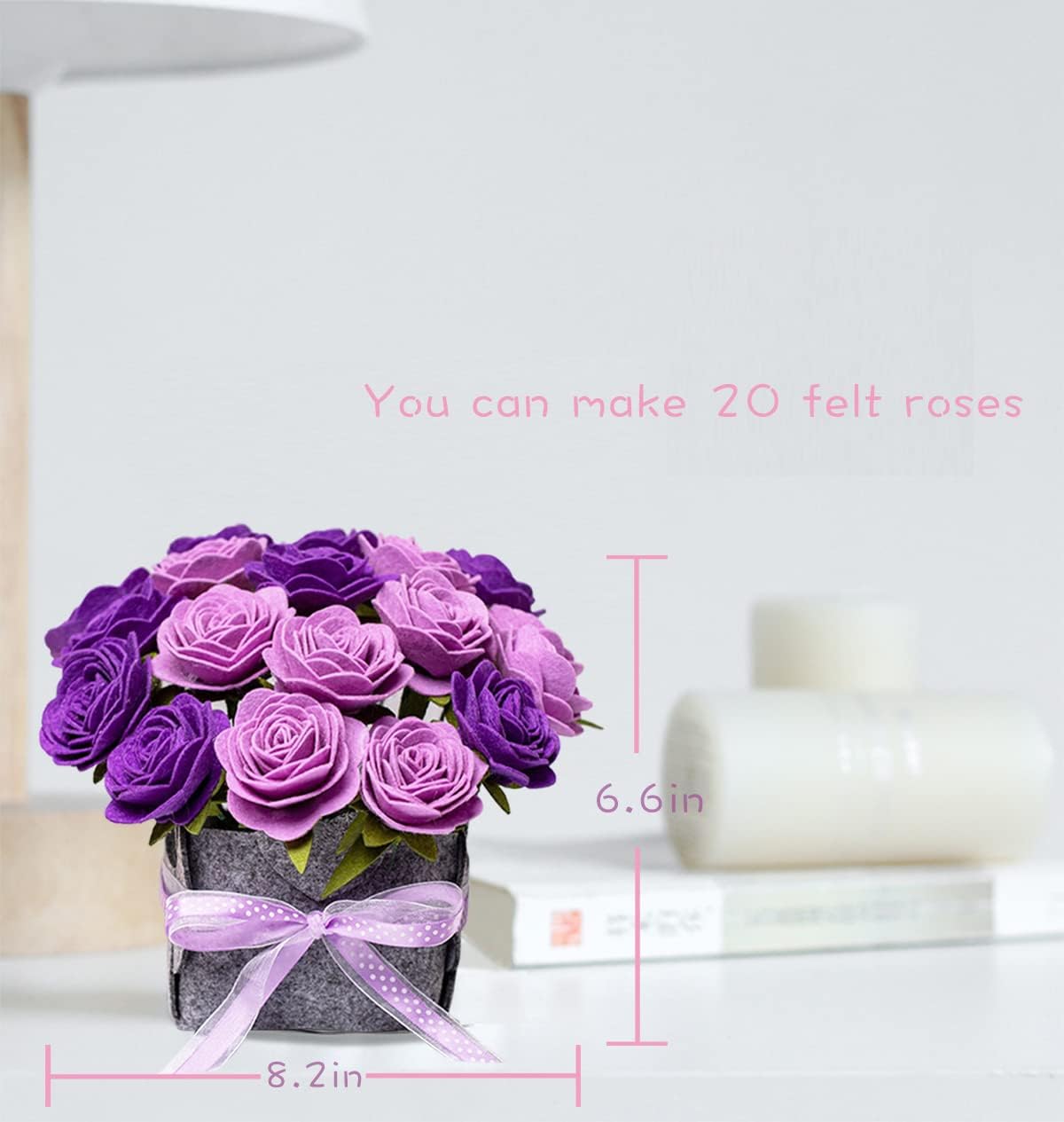 BAZIMA DIY Felt Flower Art Craft Kit, DIY Purple Rose Pot Bonsai Kit, Floral Gifts, Beginner Craft Kit, Arrange Pre-Cut Flowers and Foliage