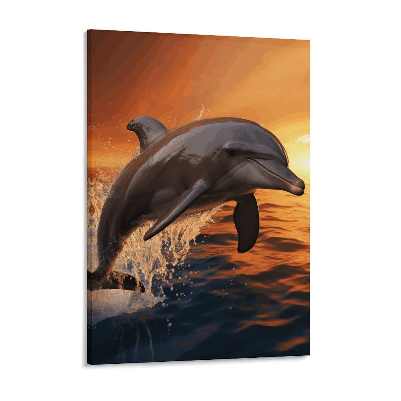 NTVOWPZO Dusk Dolphin Canvas Wall Art for Bedroom 12x16inch Canvas Prints Artwork for Walls Modern Picture Artwork Painting for Living Room Aesthetic Wall Paintings for Bathroom Kitchen Office Decor
