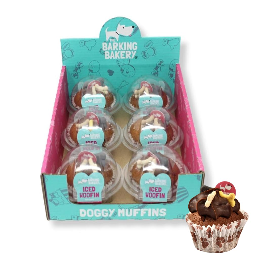 The Barking Bakery – Vanilla Woofin with Carob Frosting - Dog Cupcake for Medium & Large Dogs – Birthday & Occasion Dog Treats - Human Grade Ingredients – Handmade - Meat Free - Baked in the UK-6x68g