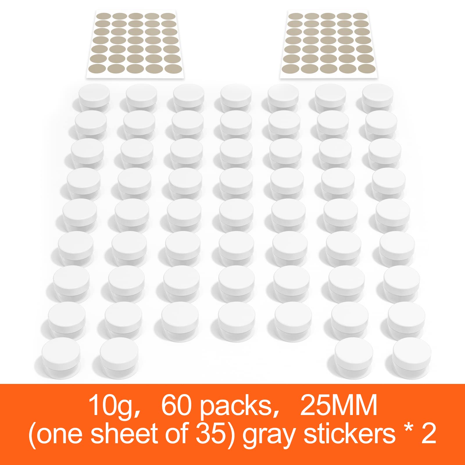 Newaner 60 Pezzi Barattolo Cosmetici, 10g10ml Mini Vasetto Trasparente con Tappo a vite Vasetti Plastica, lattina vuota con adesivi, per trasportare trucco, creme, lozioni, mini candele(Bianco)