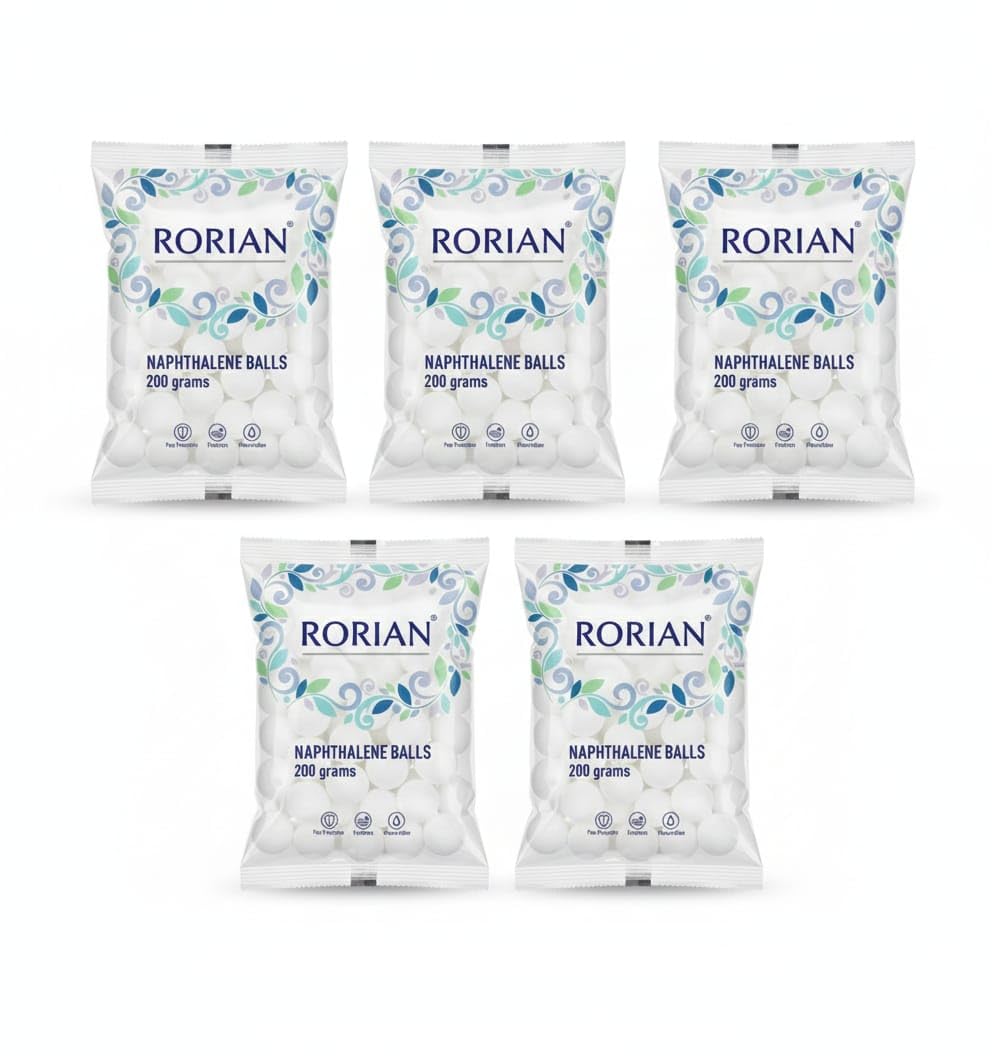 Rorian Naphthalene Balls for Clothes | Bathroom | Wardrobe | Moth, Protect Clothes 100% Safe | Smell Free | Stain-Free/Germs Free, | 200 Gram | White. (200 GM Pack of 5)-picture-27