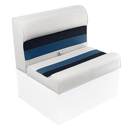 Wise 8WD95-1008 Deluxe Series 28" Pontoon Bench Seat Cushion Set (Base #8WD95-1B-204 Required to Complete), White/Navy/Blue