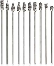 Mesee 10 Pieces Tungsten Carbide Rotary Burrs, Long Reach Double Cut Long Rotating Burr Set with 3mm Shank Files Rasp Twist Drill Bit Polishing Tool Accessory for Rotary Tools, 100mm Length