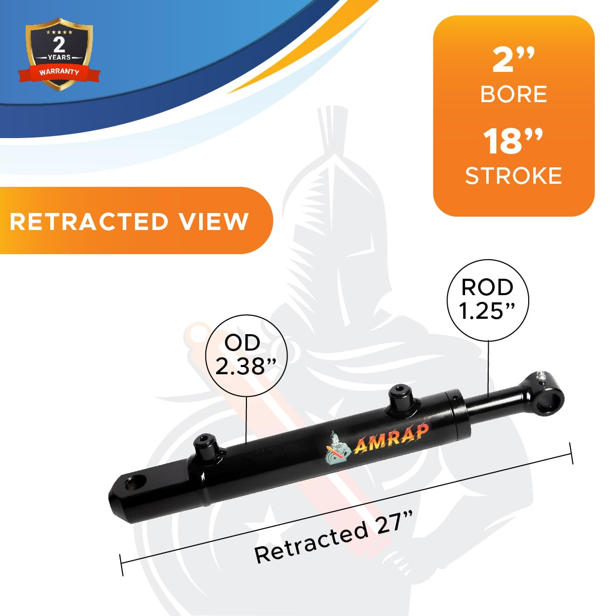 2x18 Hydraulic Cylinder - 2" Bore 18" Stroke Double Acting Welded Tang Hydraulic Cylinder 3500 PSI Retracted: 27", Extended: 45", SAE#6