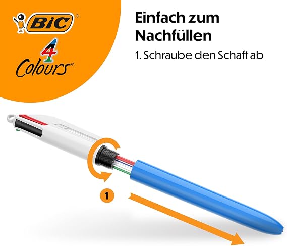 BIC 4 Colors Medium Ballpoint Pen, Box of 12, 1.0mm Type, Blue, Red, Green and Black Colors in Single Pen
