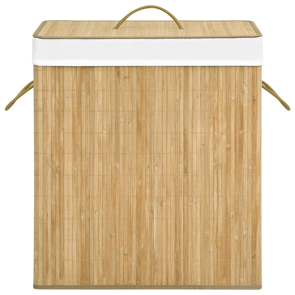 Cesto de bambú para la colada con 2 compartimentos de 100 litros de capacidad, bolsa interior extraíble y asas, cesta de almacenamiento plegable para la colada con forro interior transpirable