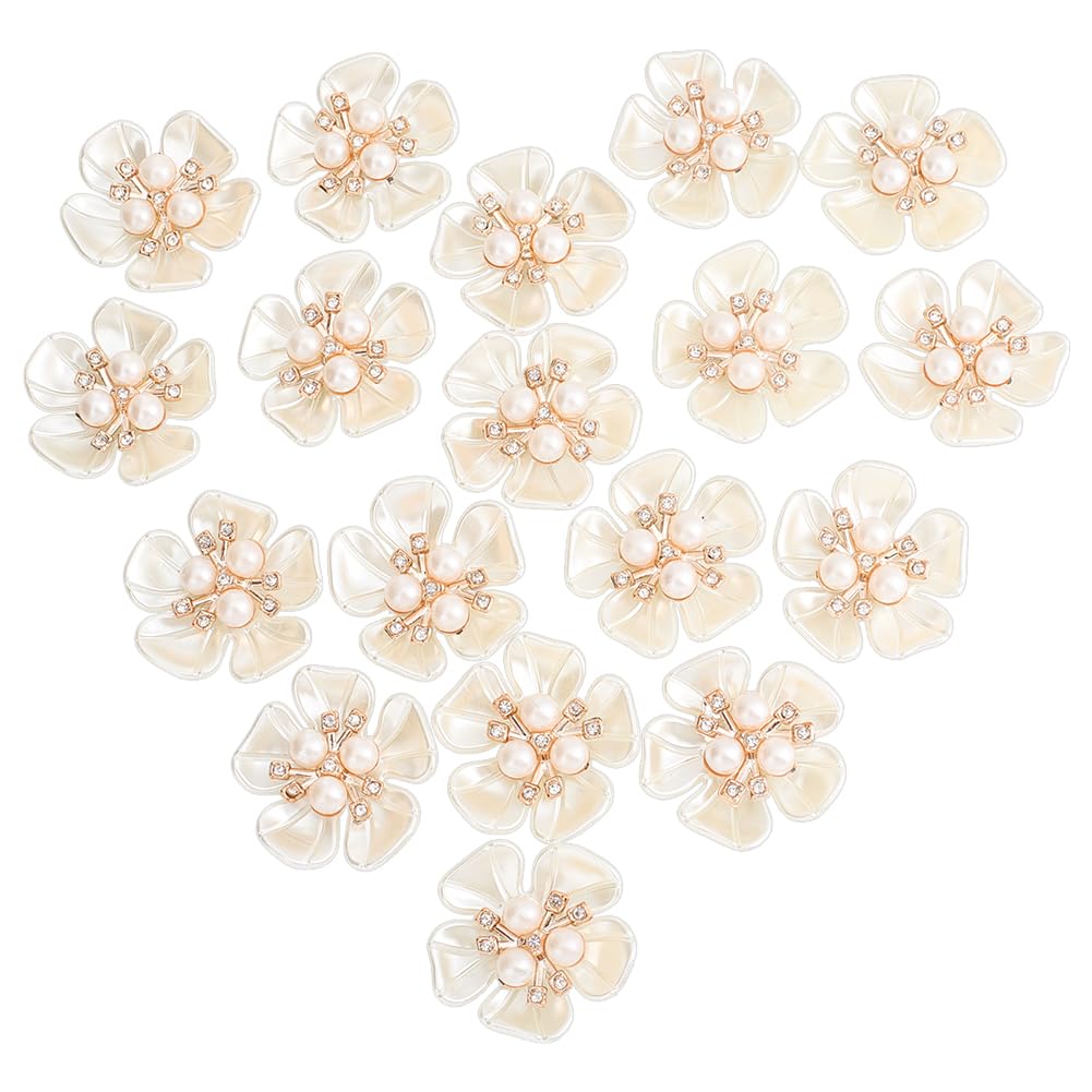 HOBBIESAY 30Pcs Faux Pearl Rhinestone Embellishments Flower Rhinestone Charms White Flatback Floral for Jewelry Making DIY Crafts Wedding Hair Bouquet Clothes Christmas