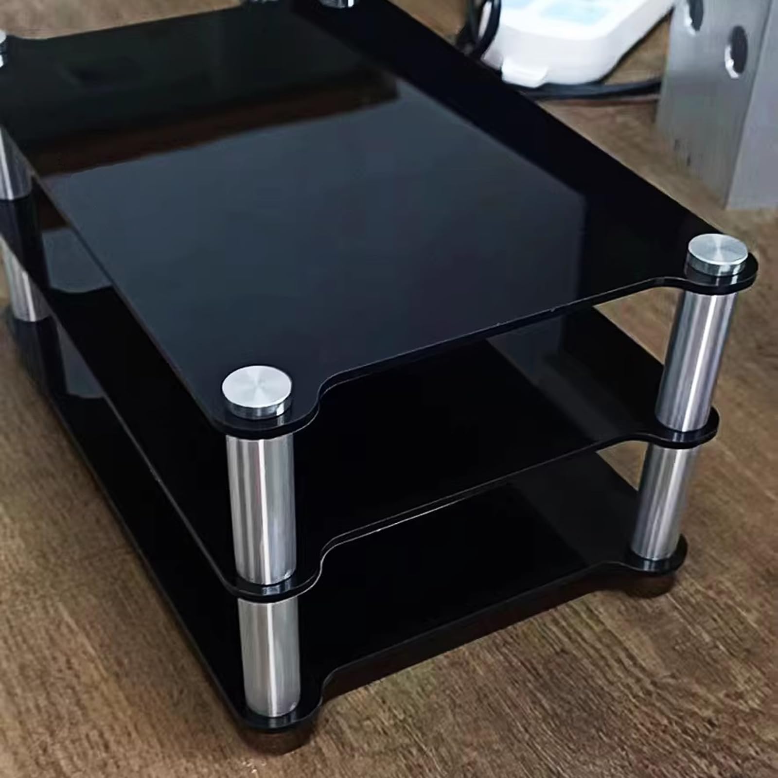 Mini Rack per Componenti Audio, Rack HiFi in Acrilico a 2 Strati, Supporti in Alluminio, Piccoli Ripiani da Scrivania, per Apparecchiature Audio HiFi, DAC, Amplificatori