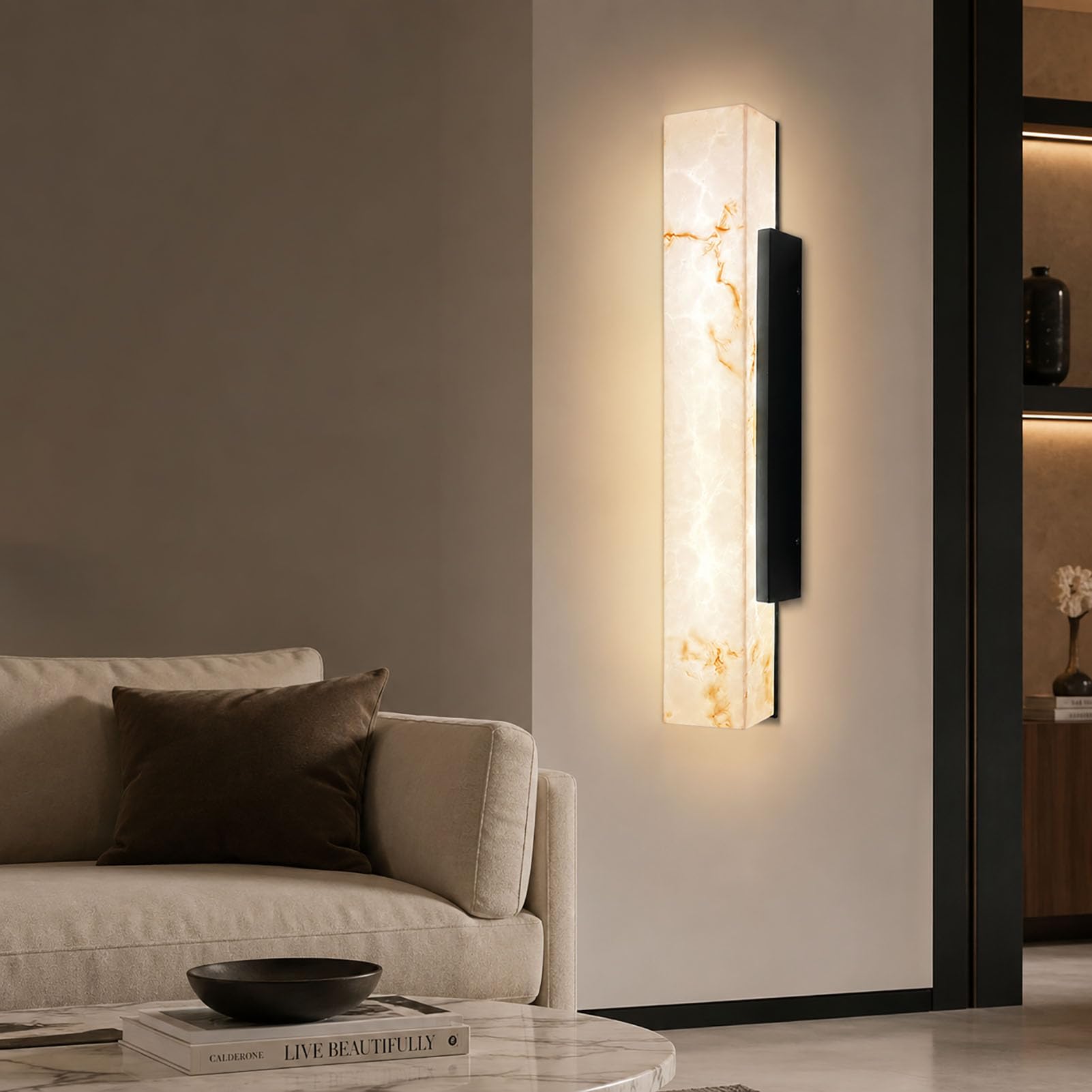 Sedtonmu LED Wall Lights Black Marble Effect Wall Lamp Warm Yellow Light