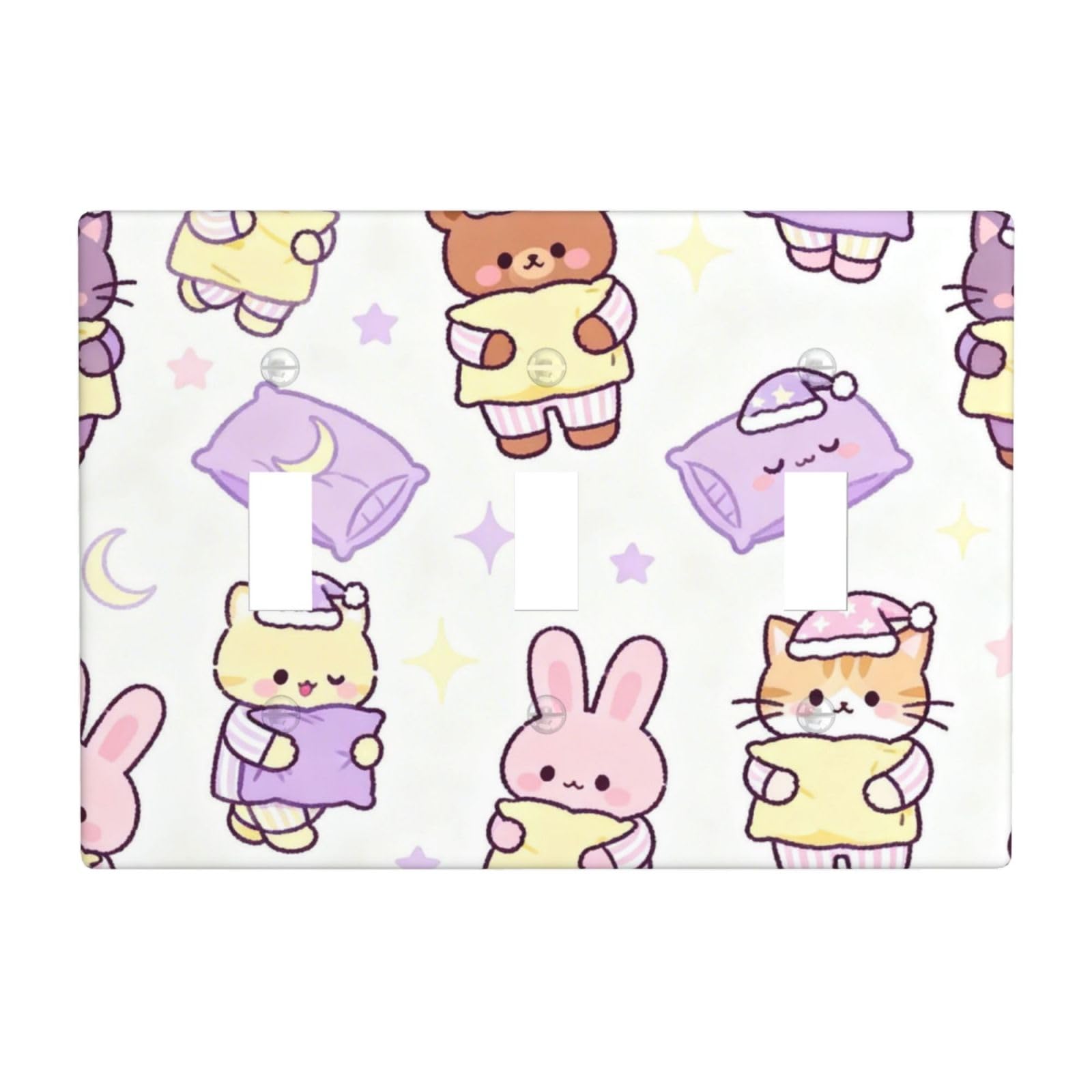 Cute Pajama Party 3 Gang Switch Plate Cover-Unbreakable Polycarbonate Wall Plate, Heat Resistant Toggle Switch Decor for Home