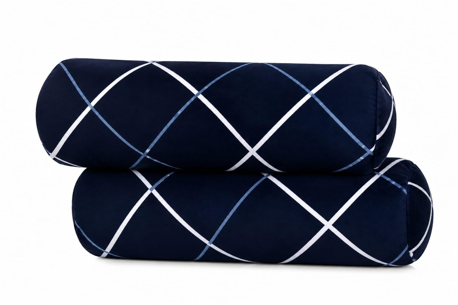 Blue Check Bolster Pillows with Polyester Fiberfill, Fluffy and Comfortable, Pack of 2