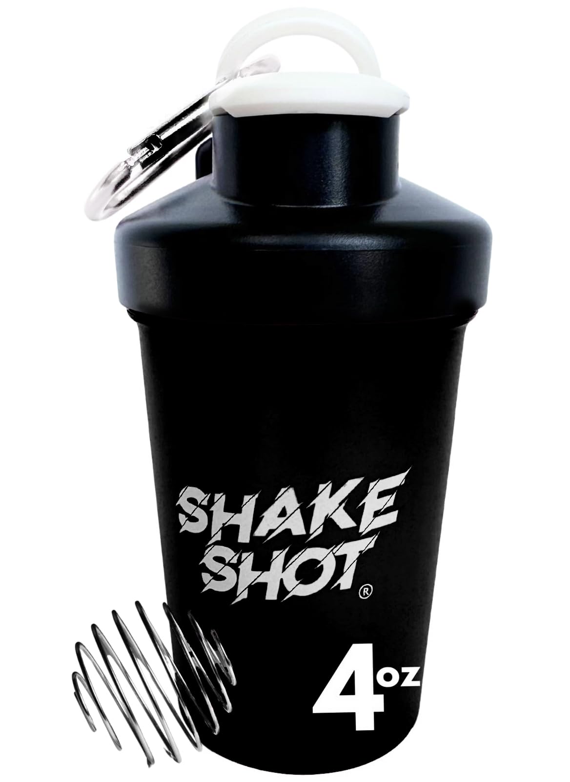 Black - 4oz Mini Shaker Bottle for Pre Workout, Creatine, Small Scoop Supplements (Not for Protein) Clip & Shaker Ball