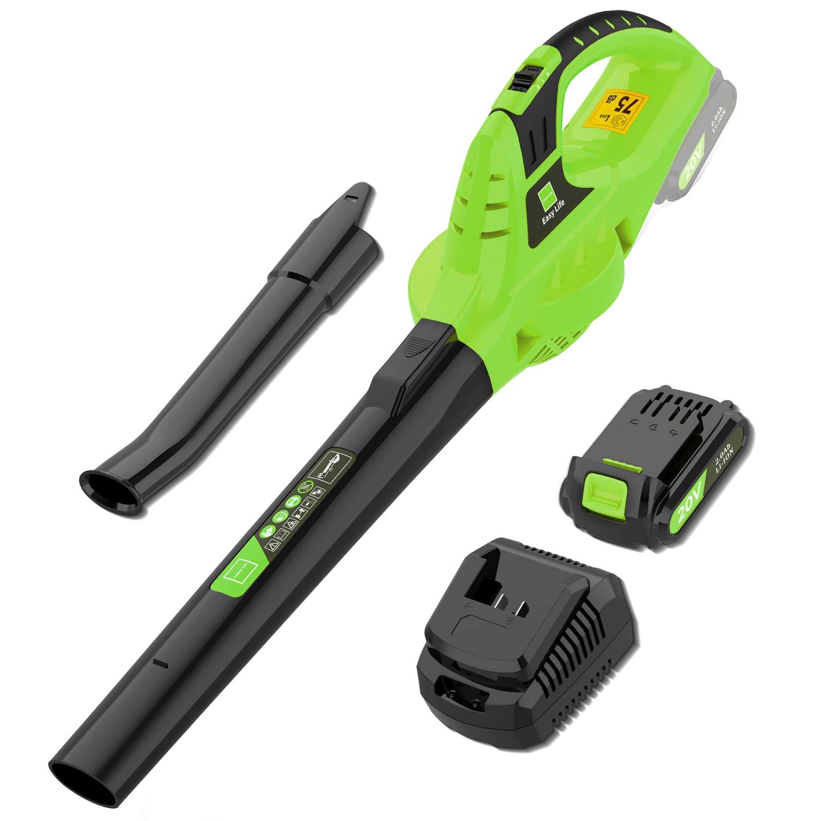 21V Leaf Blower Cordless | Handheld Electric Lightweight Blower with 2.0Ah Rechargeable Battery & Fast Charger | Adjustable Speeds, Portable Design for Lawn, Patio, Yard, Sidewalk Cleaning